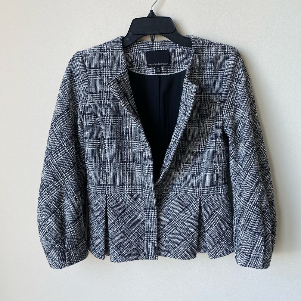 Banana Republic Peplum Blazer in Black Plaid